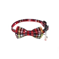 Christmas cat collar with red and green plaid pattern, bow tie, and small glove charm - Christmas Red Yellow Snowflake