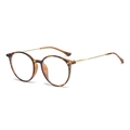 Retro round tortoise shell eyeglasses with thin gold metal temples and blue light lenses - Tortoise Gold (Clear)