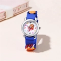 Kids sports quartz watch with blue silicone basketball strap and cartoon dial pattern - Blue