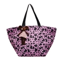 Borsa tote con motivo mucca viola con ciondolo a forma di topo e manici neri resistenti - Rosa