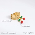 Gold stainless steel cherry pendant open ring with multi-layered design and waterproof finish - Cherry Pendant Ring(J-20014)