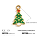 Golden stainless steel Christmas tree pendant with green enamel and a red star accent - Red Star Top Tree (PJ91304)