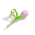 Elegant purple tulip hair claw clip with golden alloy base and green leaves - Tulip Shape / Lavender Tulip