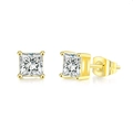 Close-up of square princess cut zircon earrings with gold-plated four-prong setting - Square 4-Prong / Light Gold