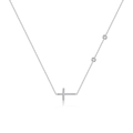 Minimalistische S925 Sterlingsilber Kreuzkette mit Zirkonia-Pavé in glänzendem Silber - 925er Silber / Platin