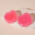 Pink translucent resin earrings with vertical stripes on a minimalist beige stone pedestal - Resin Geometric Stud Earrings / Pink / 925 Silver Needle