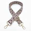 Detail of adjustable purple rhombus pattern woven strap with gold metal lobster clasps - Beige Base Purple