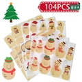 104 pegatinas de Navidad con muñeco de nieve y Papá Noel para etiquetas de regalo - Impresión en Color sobre Papel Kraft / 104 Pegatinas/10 Hojas
