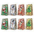 8er-Set Weihnachts-Geschenktüten aus Kraftpapier mit bunten Motiven auf weißem Grund - 24er-Pack/4 sortierte Stile
