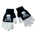 Winter knit gloves in black and white featuring a skull and crossbones skeleton design - One Size / Full Finger Touchscreen Skull Black and White