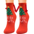 Calze natalizie in pile corallo rosso con corna di renna 3D e motivi festivi - Modello 11 (Rossi Corna Albero Natale)