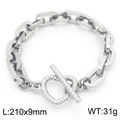 Bracciale a catena in acciaio al titanio lucido con chiusura OT, misura 210mm x 9mm - Stile a Maglia Ovale Lunga con Fibbia OT Minimalista (KB181475-Z)