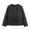 Veste matelassée noire pour femme avec cordon à la taille et fermeture éclair métal - S / Noir