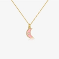 S925 sterling silver necklace featuring a pink enamel moon and white crystal stone - Moon Pink Enamel