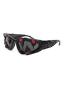 Black street style sunglasses with red liquid drip texture and 3D eye eyeball accents - Black Frame Grey Lens Red Eyeballs