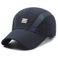 Quick-dry breathable baseball cap in navy blue with white triple bar embroidery - Adjustable / Navy Blue