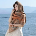 Ethnic paisley orange shawl with fringe details for travel and warmth in outdoor scenic - 200cm / Palace Paisley-Camel