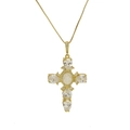 18k gold plated brass necklace with a zircon cross pendant and Virgin Mary relief - Gold Virgin Mary Shell Cross
