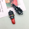 Lipstick shaped alloy charms in black and red enamel with crystal inlay for DIY jewelry - Black Red Dotted Rhinestone Lipstick Style (12361)