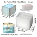 DIY oogvormige siliconen mal voor bloempot inclusief houten standaard en spons set - Oogpot Siliconen Mal + Houten Standaard + Spons