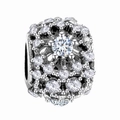 DIY silver sparkling snowflake bead charm with clear rhinestones for jewelry making - Hollow Rhinestone Round Bead / White