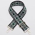 Ethnic geometric bag strap in dark green and black with gold adjustable metal buckles - No. 447 / Silver Hook