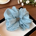 Sky blue organza scrunchie with fluffy mesh design for an elegant hair accessory - Blue