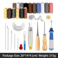 Leather sewing tool kit with 16 color canvas threads and needles in packaging - EU 35