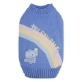 Pull en tricot bleu ciel pour chien avec broderie éléphant et motif arc-en-ciel doux - S / Bleu
