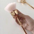 Rose shaped makeup brush with golden handle and soft pink white gradient bristles - Gold Handle Light Pink Bristles