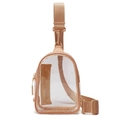 Transparent PVC crossbody belt bag with beige trim and adjustable shoulder strap - Light Brown