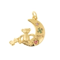 Gold moon bear pendant with LOVE engraving and colorful gemstone star heart charms - Moon Bear LOVE