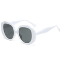 Fashionable oversized round sunglasses in bright white with scalloped frame and gray lenses - White