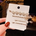 Elegant 4-piece golden hair clip set with artificial pearls and sparkling rhinestones - Style 11# (4-Piece Hollow Flower Rhinestone Pearl Set)