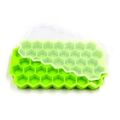 Green honeycomb silicone ice tray with 37 hexagonal cells and a clear plastic lid - Green
