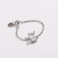 Detailed macro view of adjustable silver chain ring featuring a large rectangular zircon stone - White Zircon - White Gold