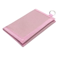Pink camouflage canvas folding wallet for kids with metal keyring on white background - Pink