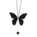 Detailed view of silver butterfly car pendant with black crystals and 925 silver hallmark - Black