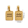 Rectangular 18K gold stainless steel Aquarius zodiac pendant 17.5x12mm size detail - Aquarius