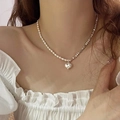 Ketting met hartvormige hanger, onregelmatige parels en zilveren schakelketting - 8# Gesplitste Hart Ketting (HB786 HN2148)