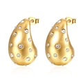 Macro detail of gold pear-shaped teardrop earrings with sparkling crystal pavé setting - Stainless Steel/18K Gold Plated