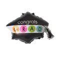 Detail of graduation cap balloon with congrats GRAD text and colorful tassel accents - Graduation Cap Shape