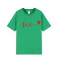 Short sleeve bright green t-shirt featuring red cursive love print and heart pattern - XS / Green 317 (Red Print)