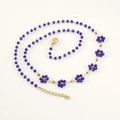 Bohemian style necklace with blue crystal flower beads and 18K gold-plated chain links - Necklace / Blue