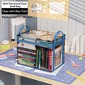 Mittlere transparente PVC Buchaufbewahrungstasche mit blauem Rand, Größe 32x24x25cm - Mittel / Blau