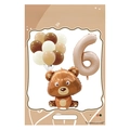 Brown teddy bear balloon set with cream number 6 for 6th birthday party decoration - FG36 Bear Theme Number 6