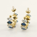 Golden stainless steel hoop earrings with alternating white and blue marquise crystals - White and Blue