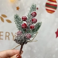 Christmas pick with red berries pine cone and pine needles with white faux snow - Red