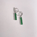 Boucles d'oreilles créoles en argent avec pampille de sept zircons verts de forme ovale - Argent + Vert (DEP1398)