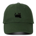 Casquette de baseball vert foncé avec broderie chat noir minimaliste et yeux jaunes - Réglable / Vert Foncé